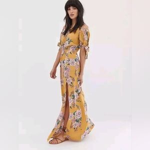 BAND OF GYPSIES Yellow Floral Maxi Dress Off Shoulder Tropical Party Medium